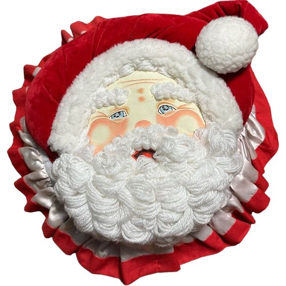 Hand Painted By Lilly Santa Face Holiday Pillow Christmas Decor Vintage 13” HTF - Picture 1 of 16